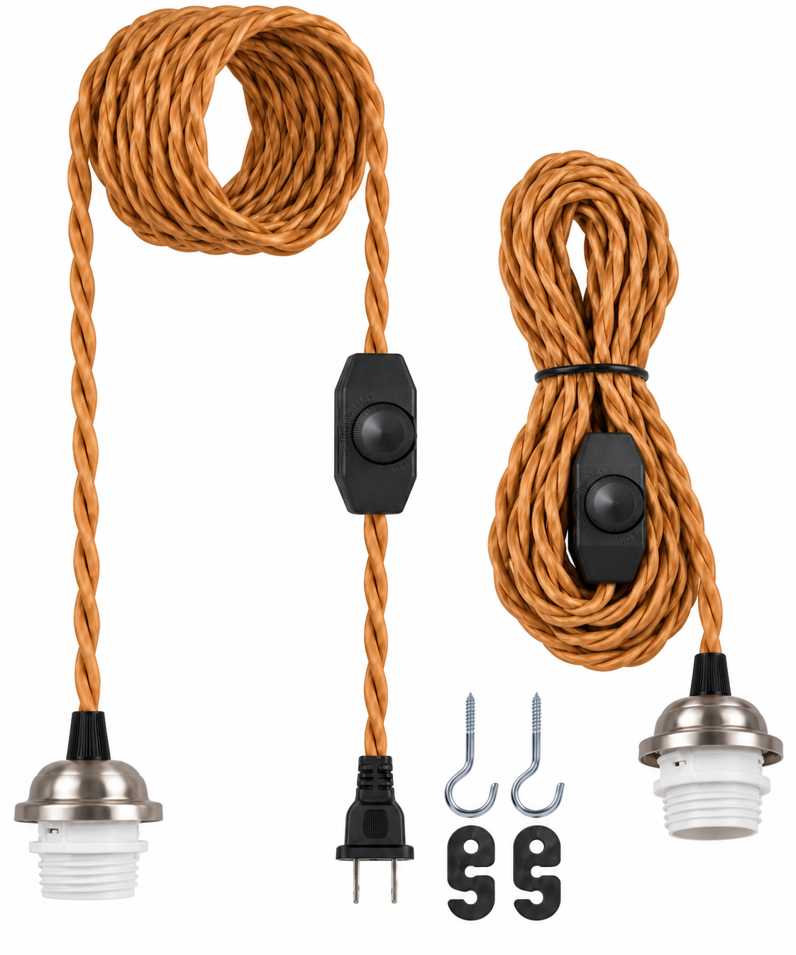 Pendant Cord Kit — Plug-In Hanging Light Cord with E26 Socket & Inline Switch, 5 Finishes