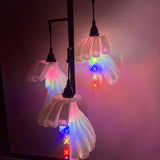 Arise Arbor Floor Lamp, black base with clear shades and colour filament bulbs