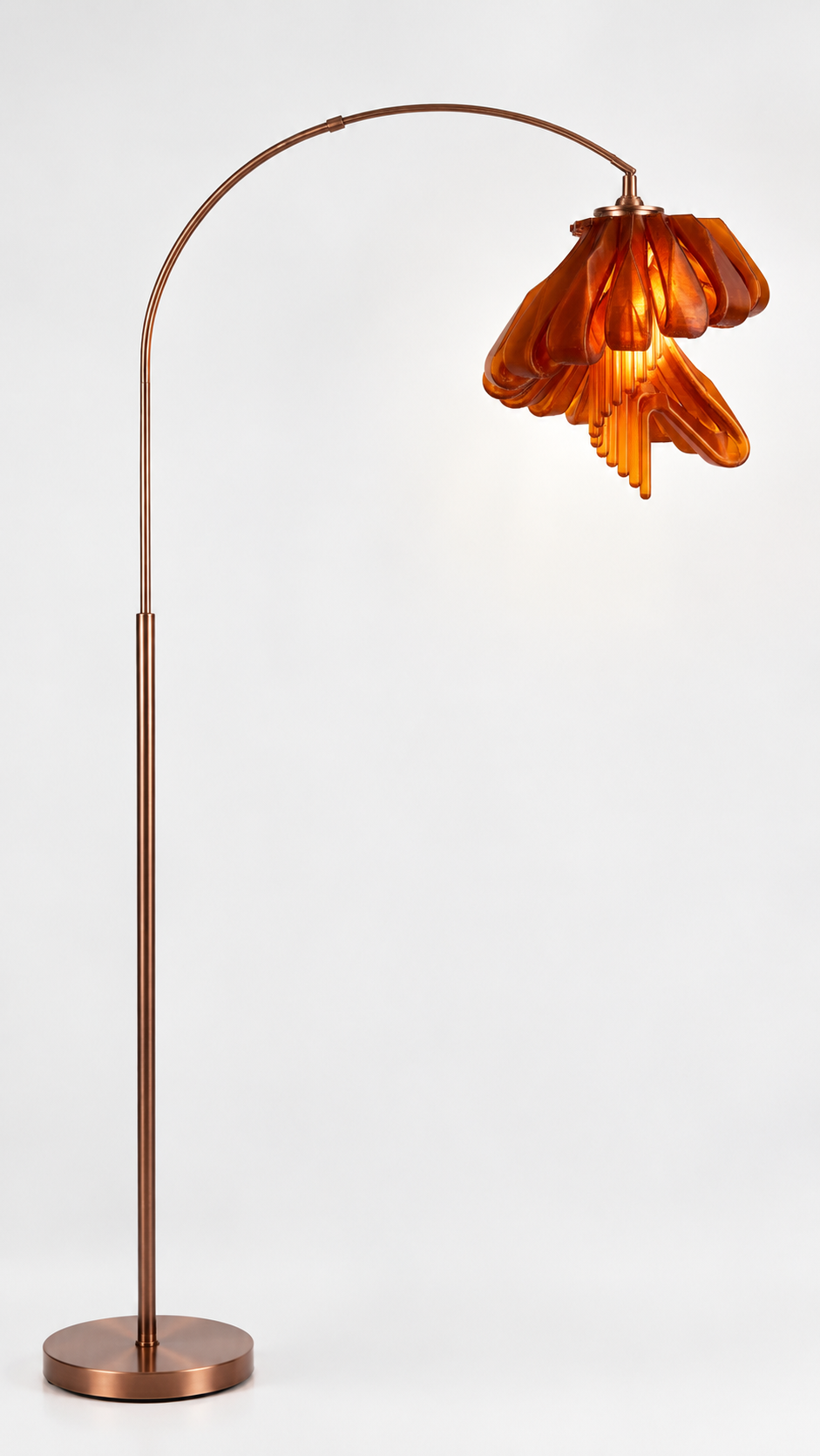 Arc Arise Standing Lamp, bronze base with amber shade