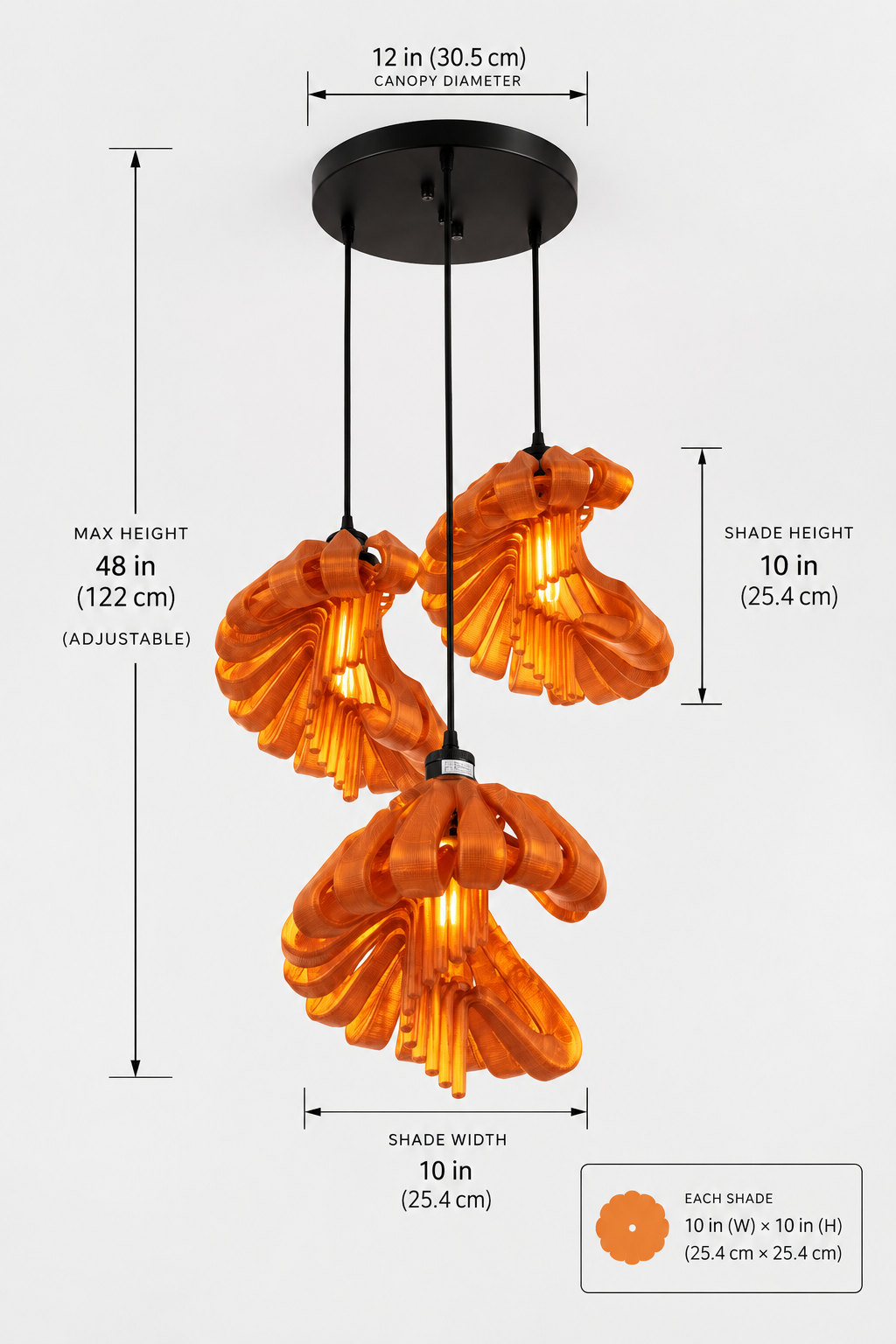 Arise Hardwired Cluster, 3 shades — dimensions