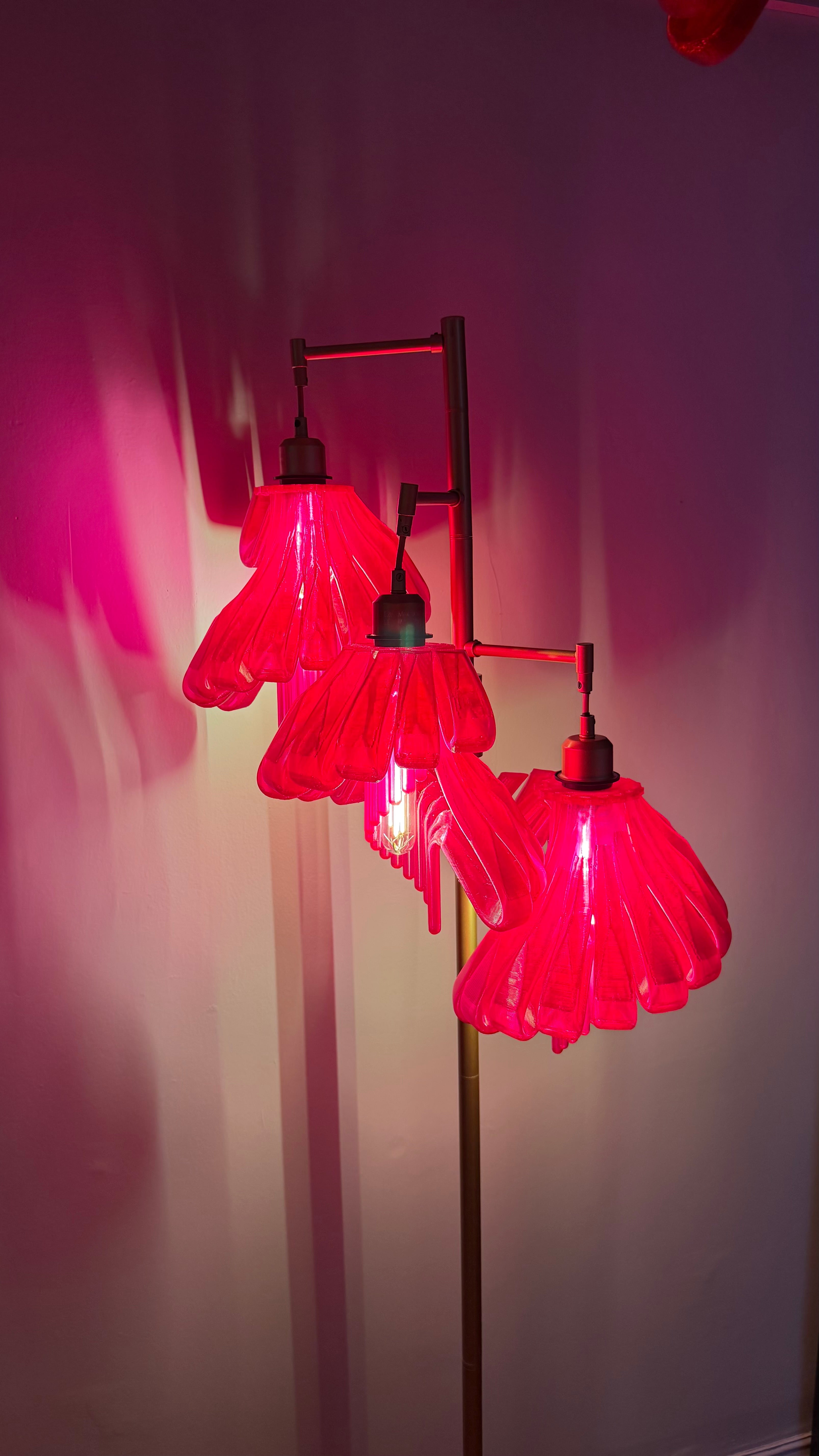 Arise Arbor Floor Lamp, red shades in a dark room