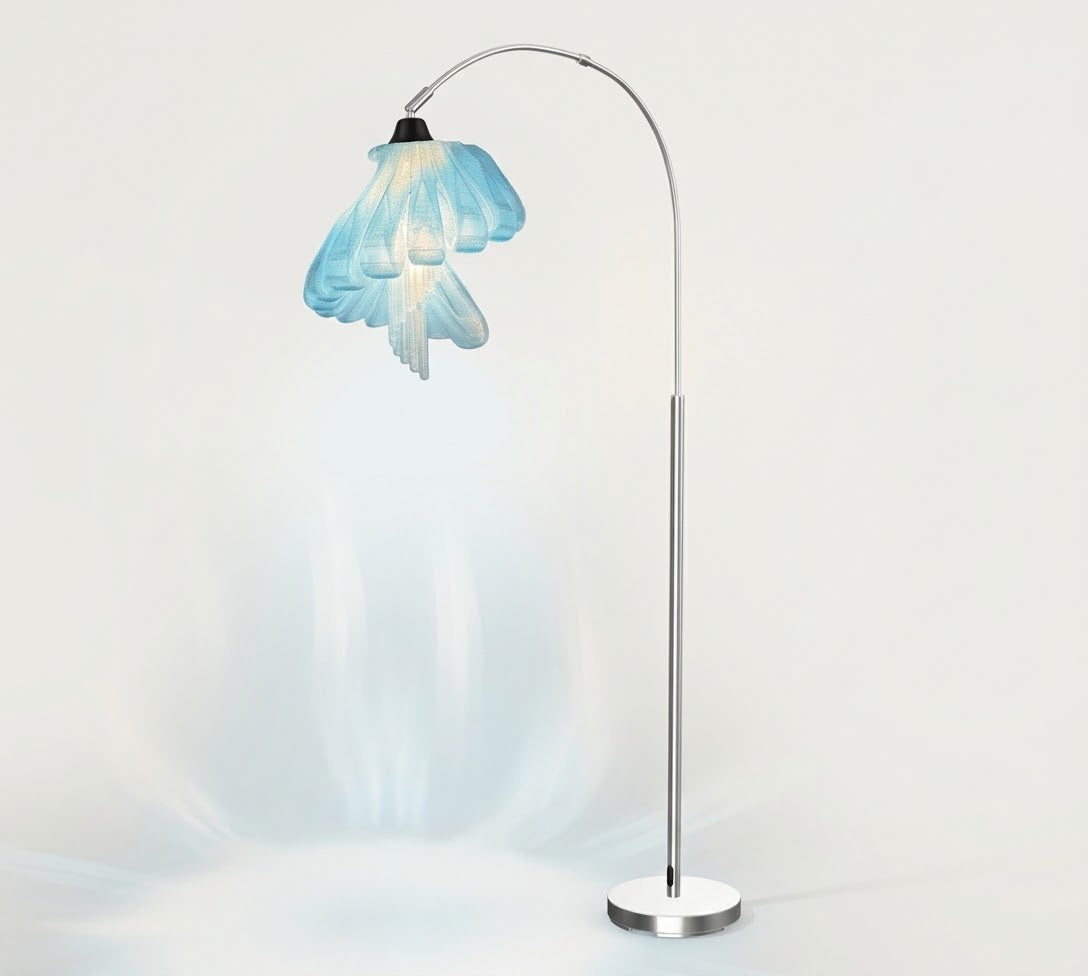Arc Arise Standing Lamp, chrome base with Cinderella Blue shade