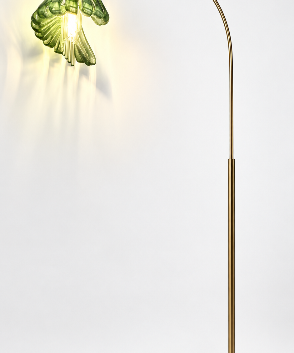 Arc Arise Standing Lamp, gold base with green shade