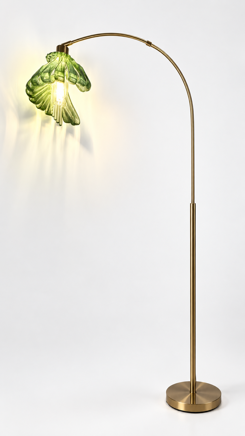 Arc Arise Standing Lamp, gold base with green shade