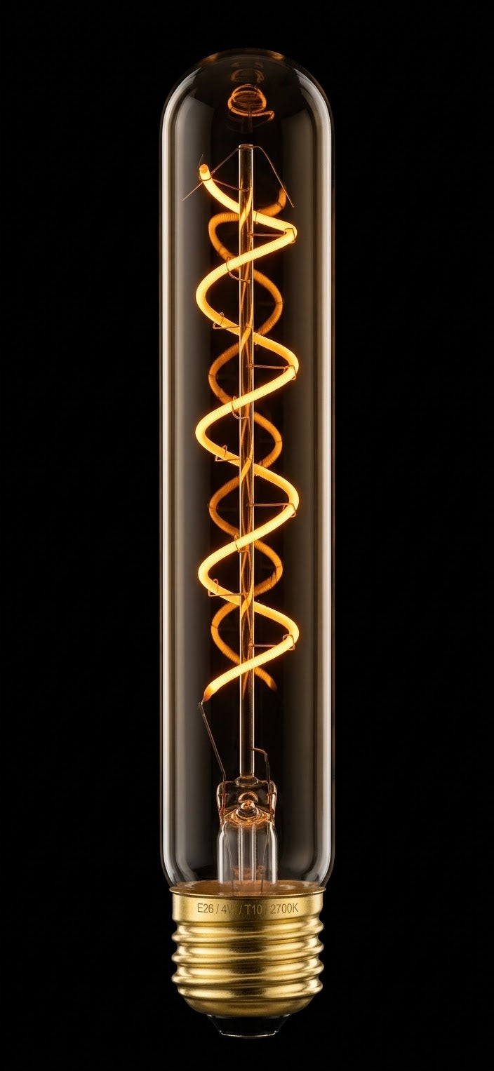 Amber Column filament bulb lit, showing the spiral filament running the length of the tube