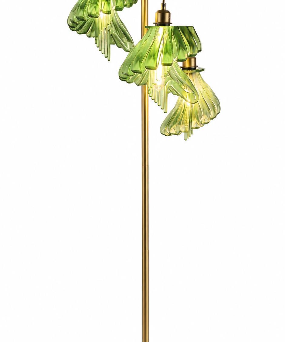 Arise Arbor Floor Lamp, gold base with three green shades