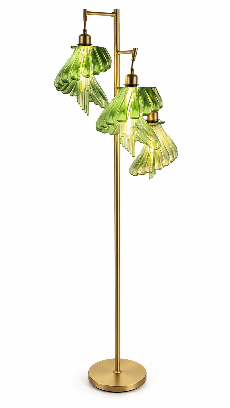Arise Arbor Floor Lamp, gold base with three green shades