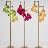 Arise Arbor Floor Lamps with green, pink and amber shades on gold bases